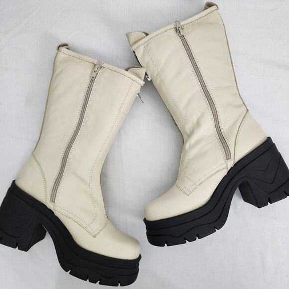 NEW Free People Myles Platform Chunky Zip Boot Leather Ivory EU 37 US 7 - Picture 8 of 11